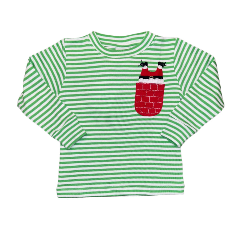 Santa Stuck in Chimney LS T-Shirt - Green Stripes