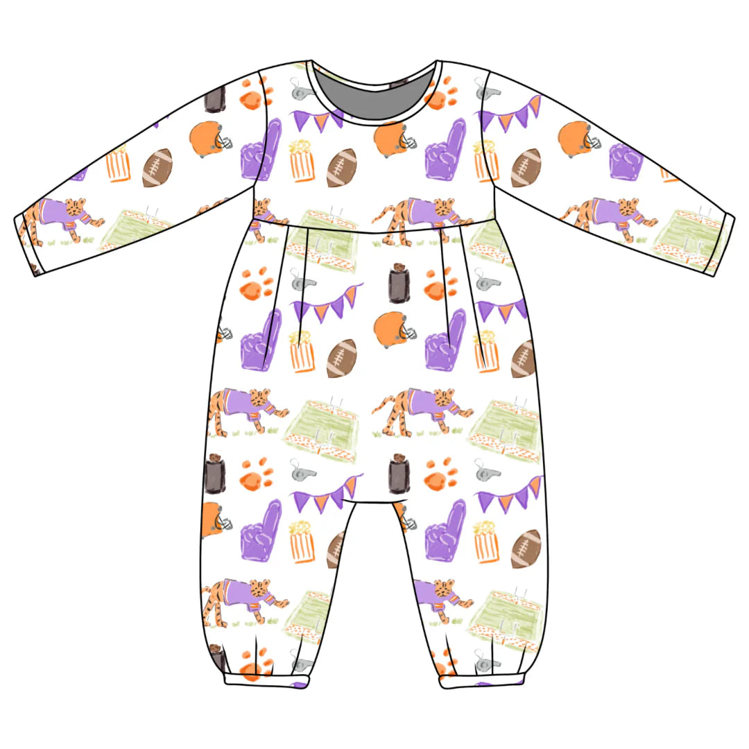 PRE-ORDER James Romper- Game Day Tiger Paws