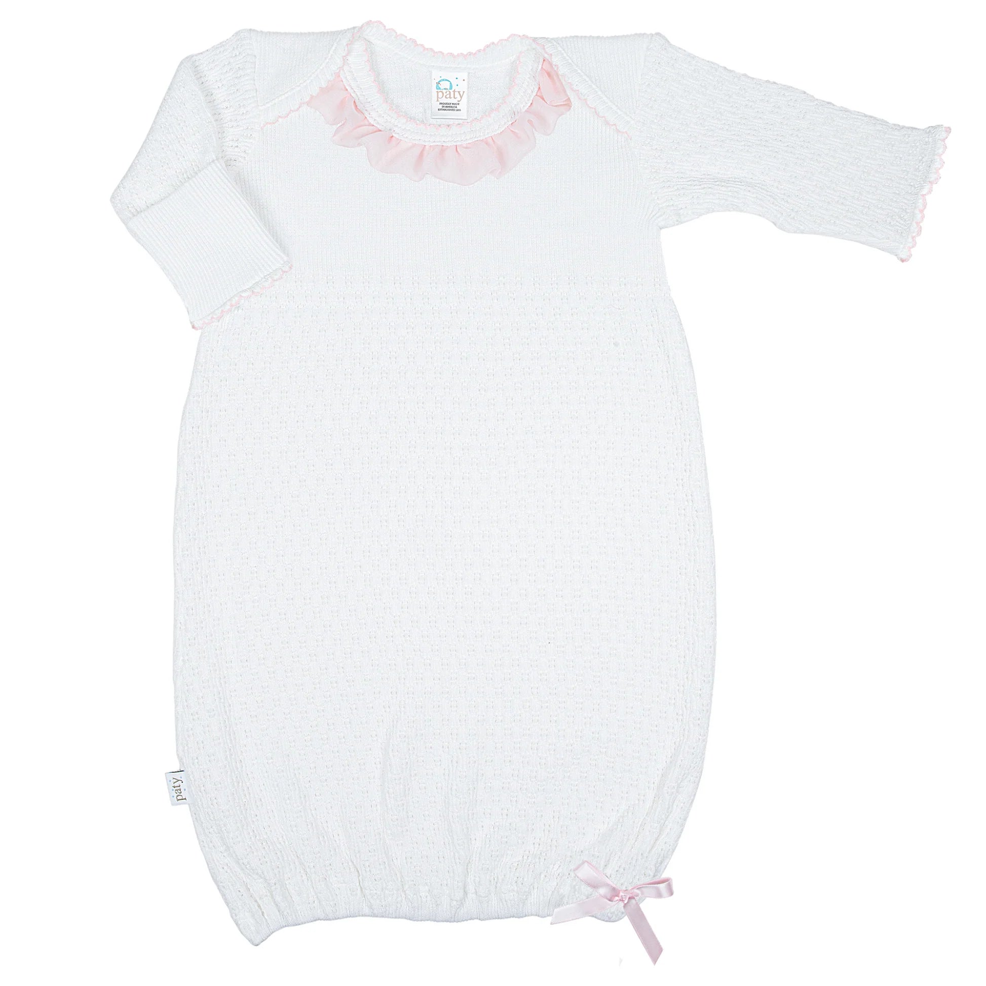 Overlap Shoulder Gown with Pink Chiffon Ruffle