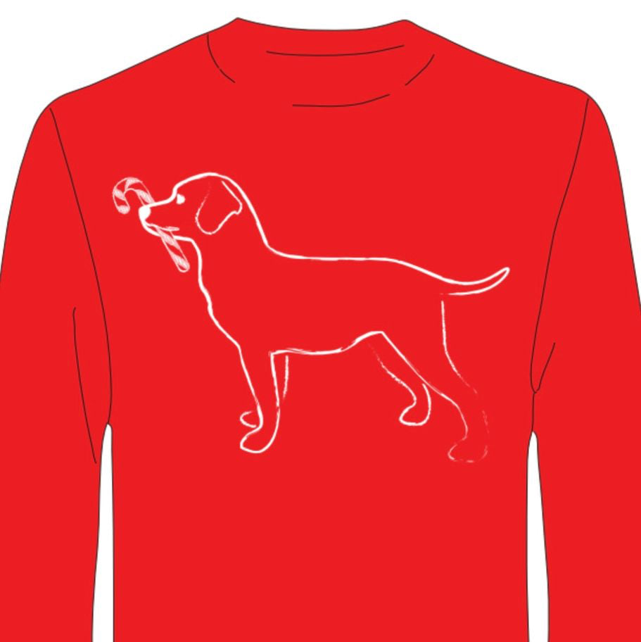LS Red Candy Cane Dog T-Shirt