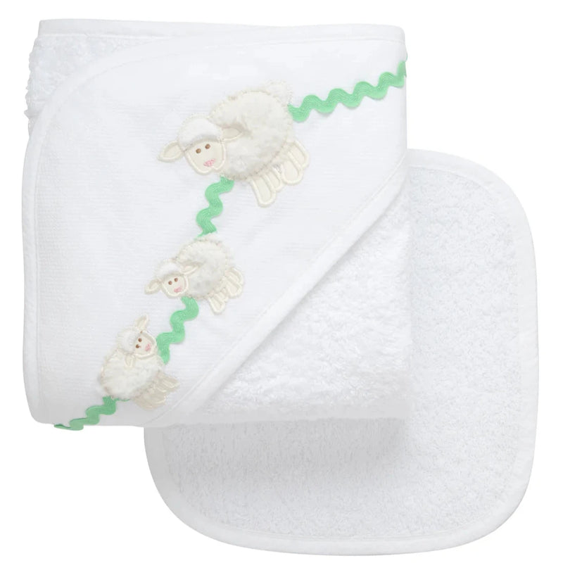 Lamb Applique Hooded Towel & Washcloth Set