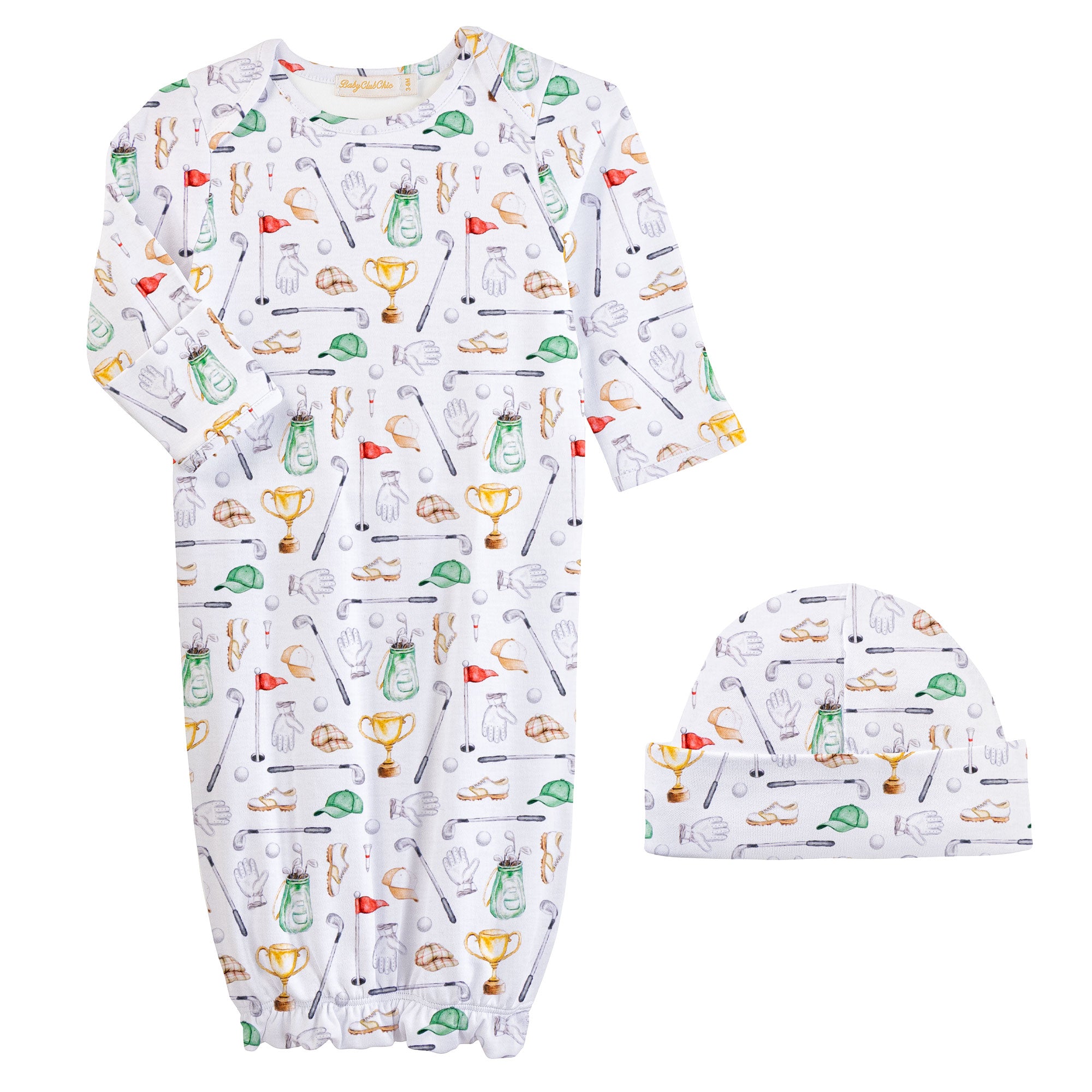 Little Champions Printed Pima Gown & Hat Set