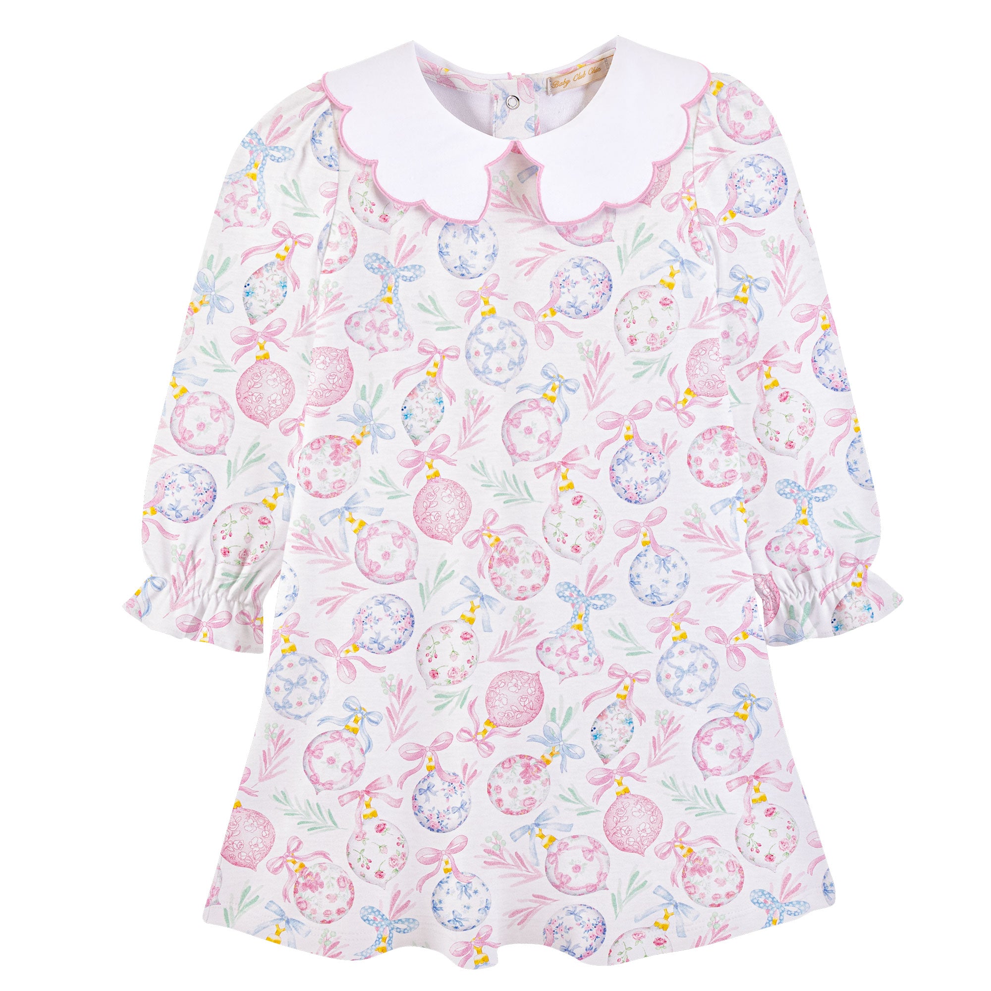 Little Christmas Charms Printed Pima Dress With Scalloped Collar
