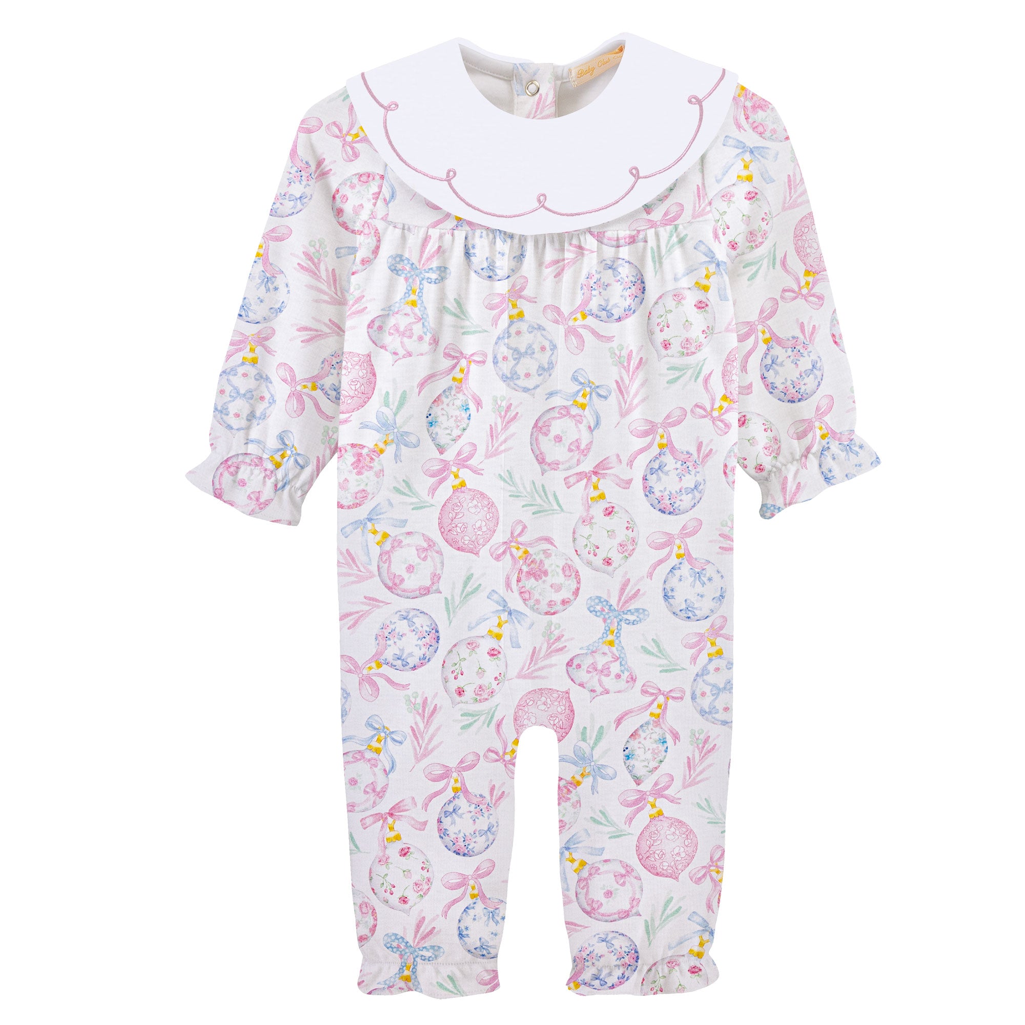 Little Christmas Charms Printed Pima Playsuit With Bib Collar