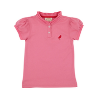 Little Miss Prim and Proper Polo Puff Sleeve Hamptons Hot Pink/Richmond Red