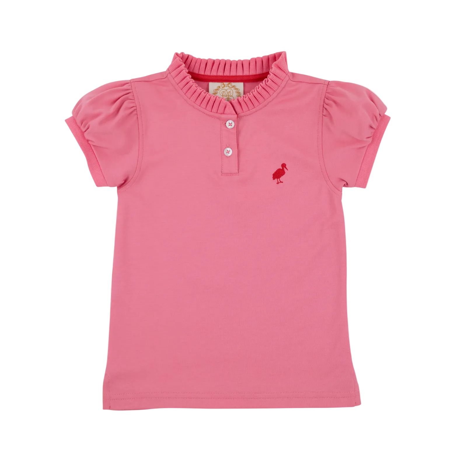 Little Miss Prim and Proper Polo Puff Sleeve Hamptons Hot Pink/Richmond Red