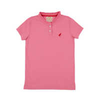 Little Miss Prim and Proper Polo Puff Sleeve Hamptons Hot Pink/Richmond Red