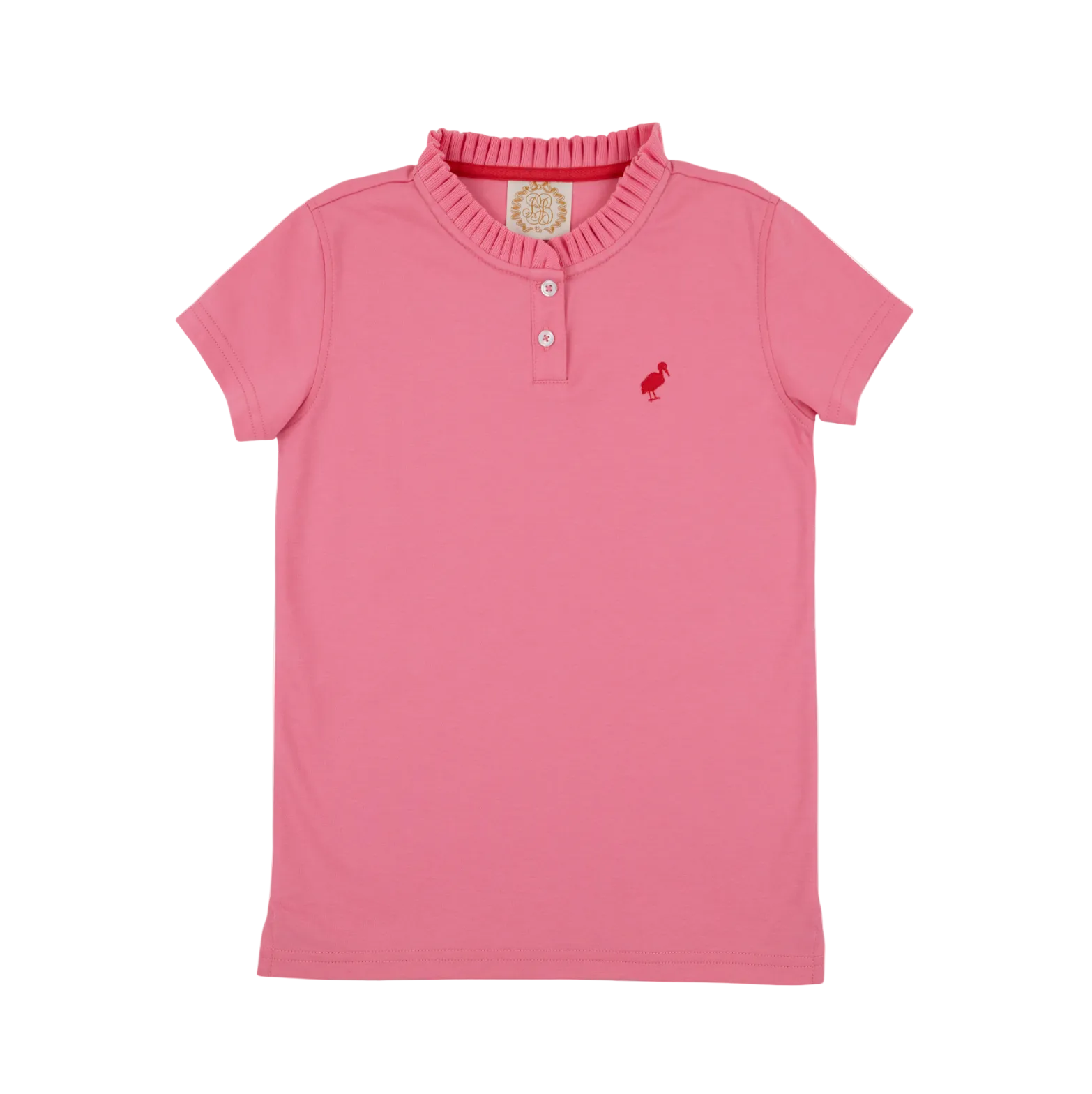 Little Miss Prim and Proper Polo Puff Sleeve Hamptons Hot Pink/Richmond Red