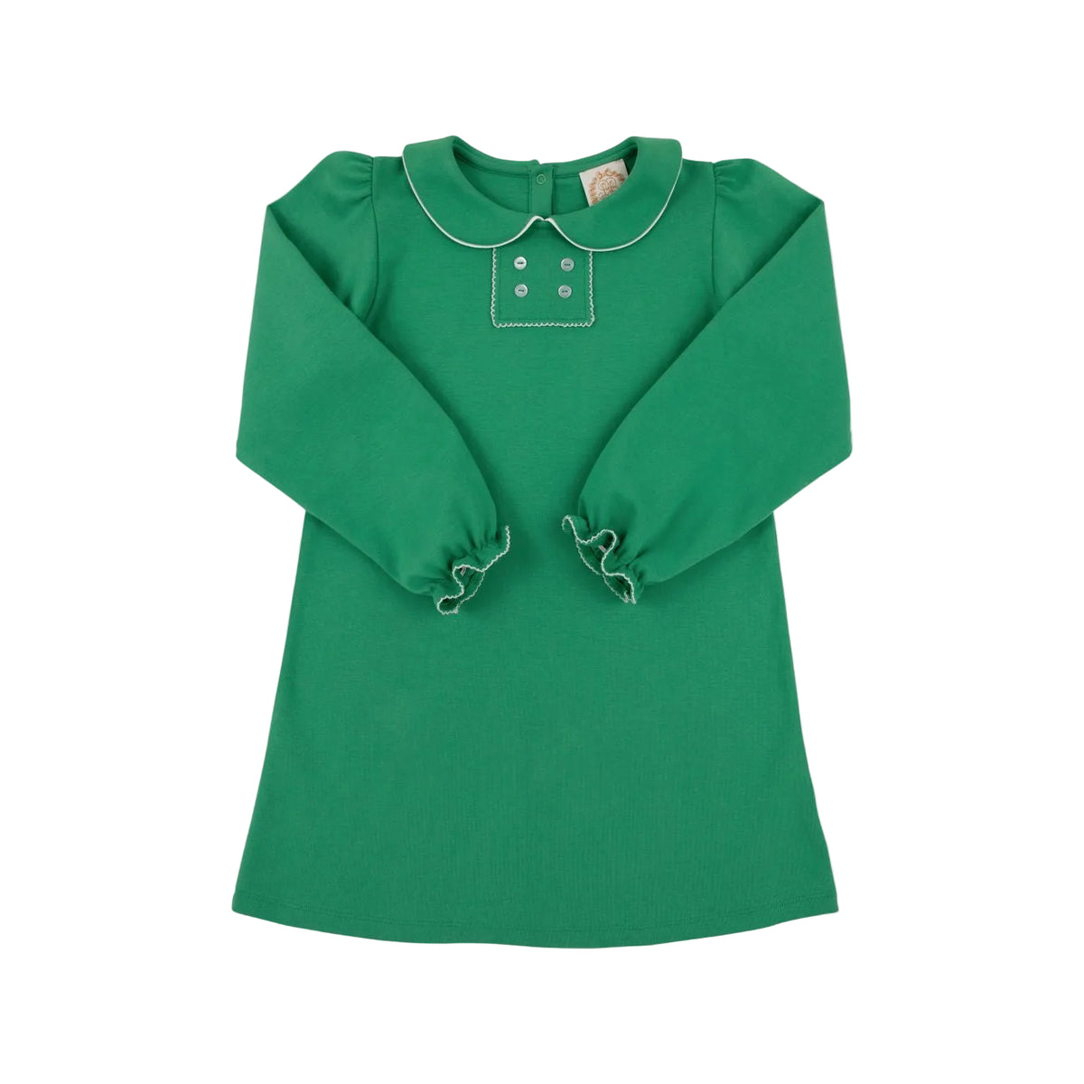 Long Sleeve Banks Button Dress Kiawah Kelly Green/Worth Ave White