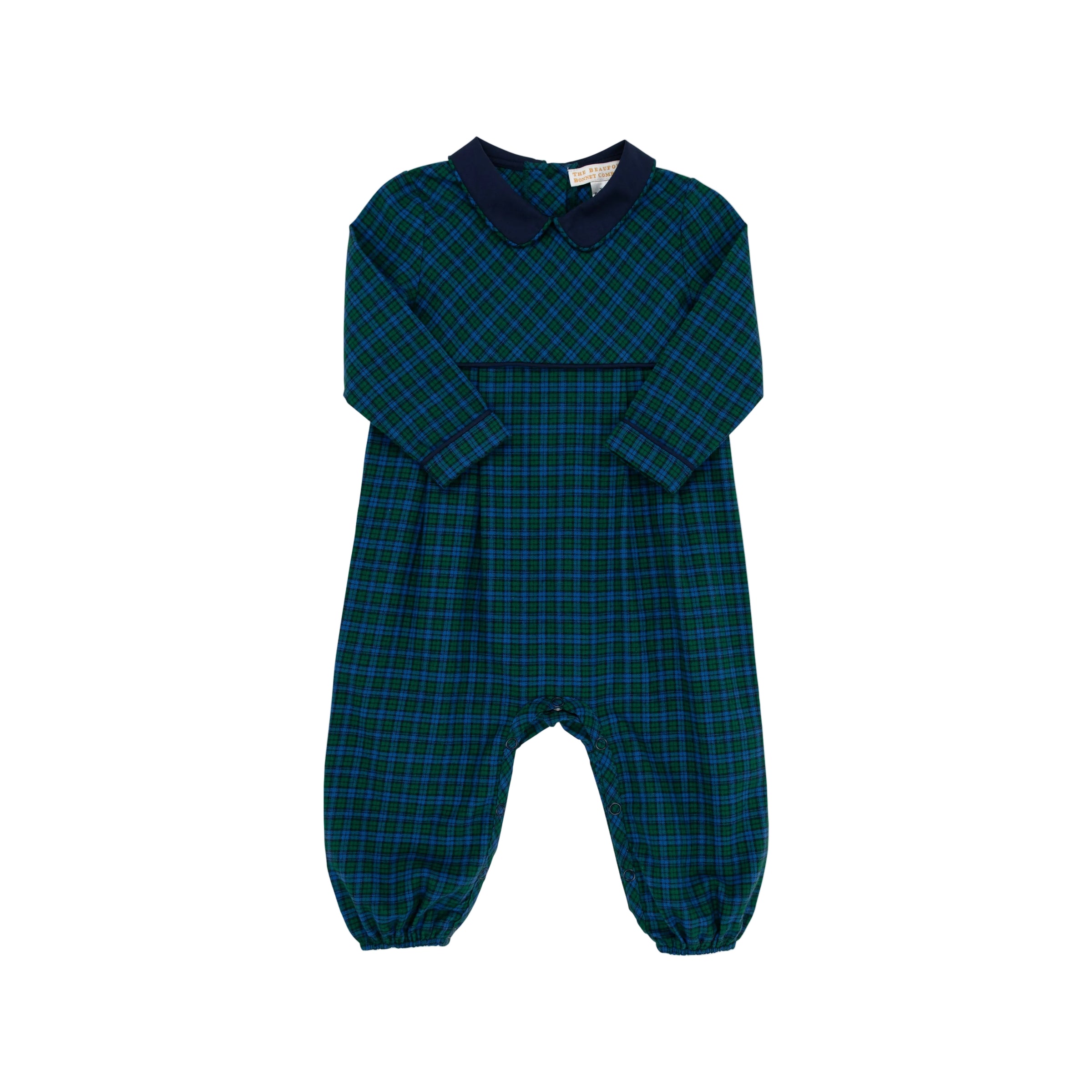 Long Sleeve Bradford Romper- Flannel Woodlake Point Plaid/Nantucket Navy