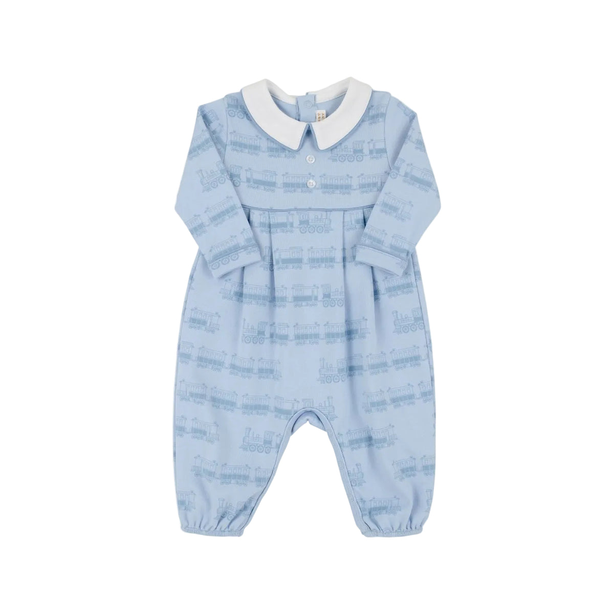 Long Sleeve Bradford Romper Collar Blue Choo Choos/Worth Ave White