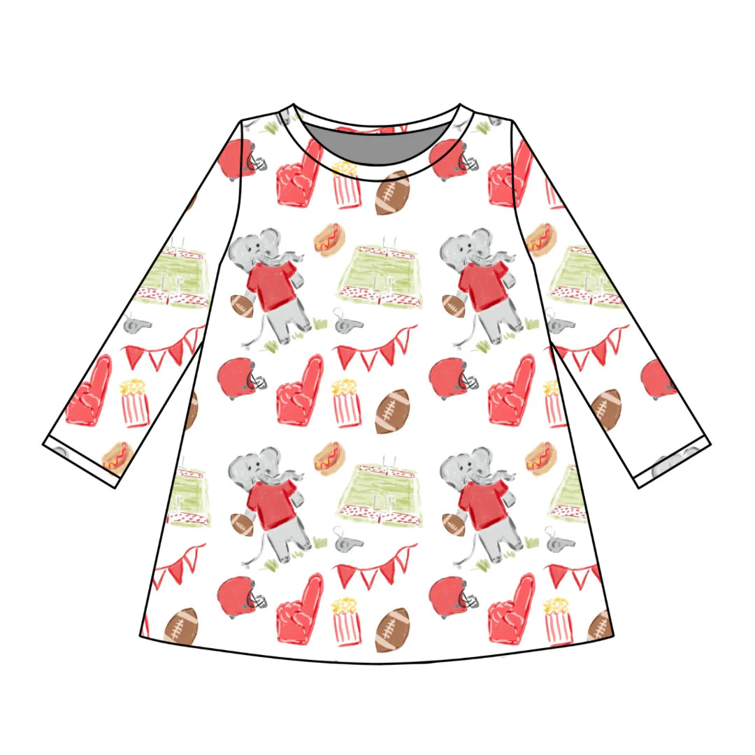 PRE-ORDER Long Sleeve Charlotte Play Dress- Game Day Elephant