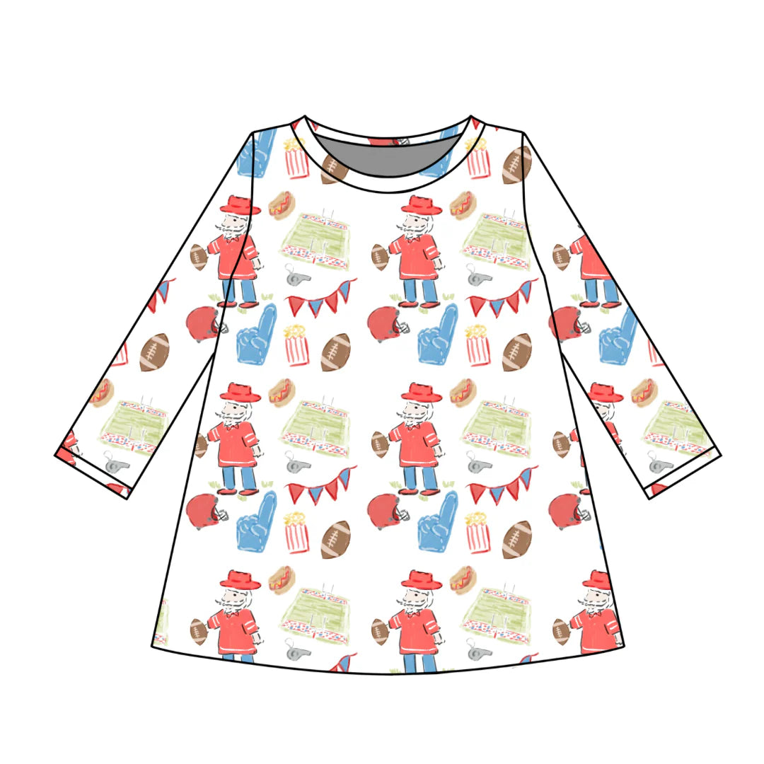 PRE-ORDER Long Sleeve Charlotte Play Dress- Game Day Red and Blue