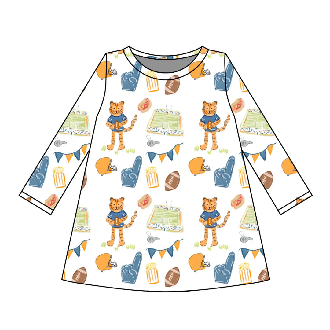 PRE-ORDER Long Sleeve Charlotte Play Dress- Game Day Tiger