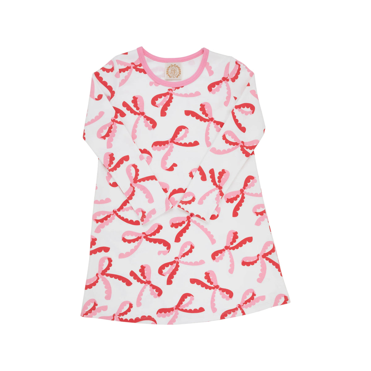 Long Sleeve Polly Play Dress Bonnie Scot Bows/Hamptons Hot Pink