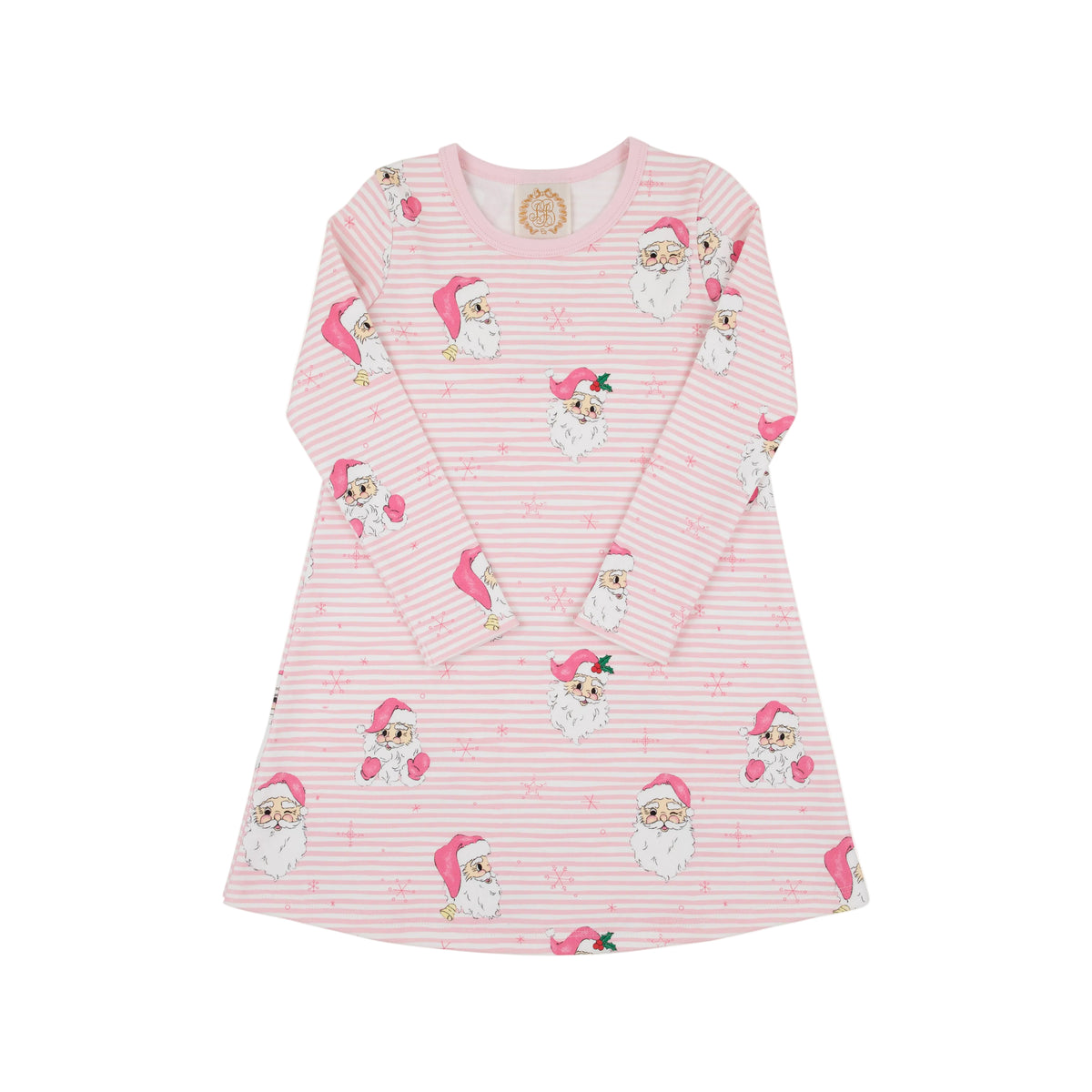 Long Sleeve Polly Play Dress Dear Santa (Palm Beach Pink Stripe)/Palm Beach Pink