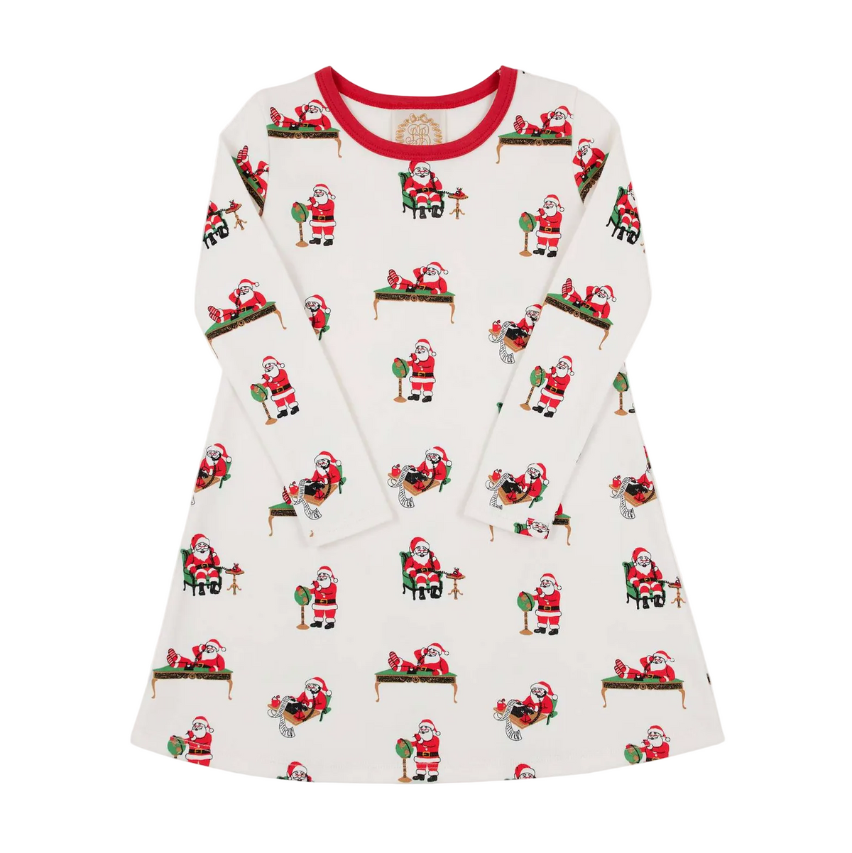 Long Sleeve Polly Play Dress Serious Santa Business/Richmond Red