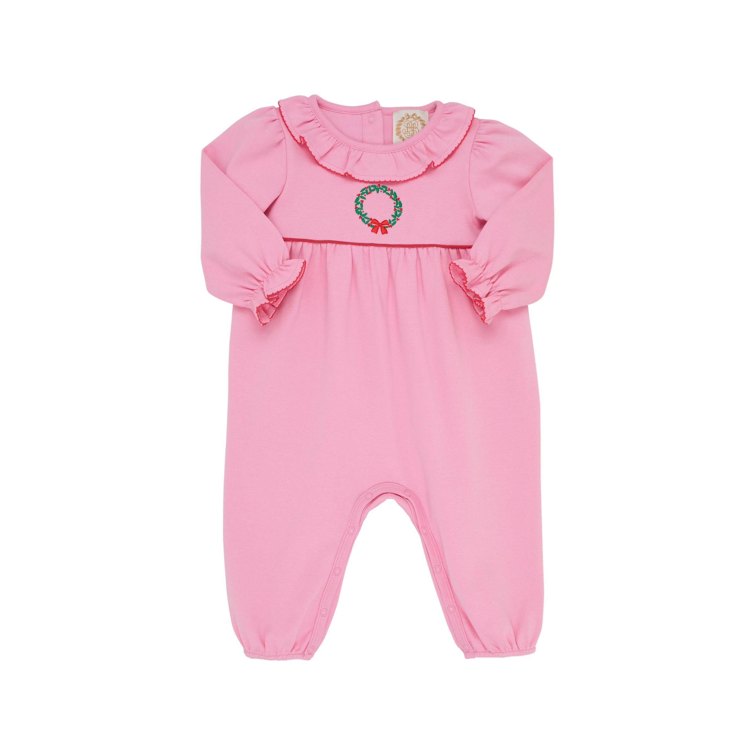 Long Sleeve Ramona Ruffle Romper Hamptons Hot Pink/Kiawah Kelly Green/Wreath