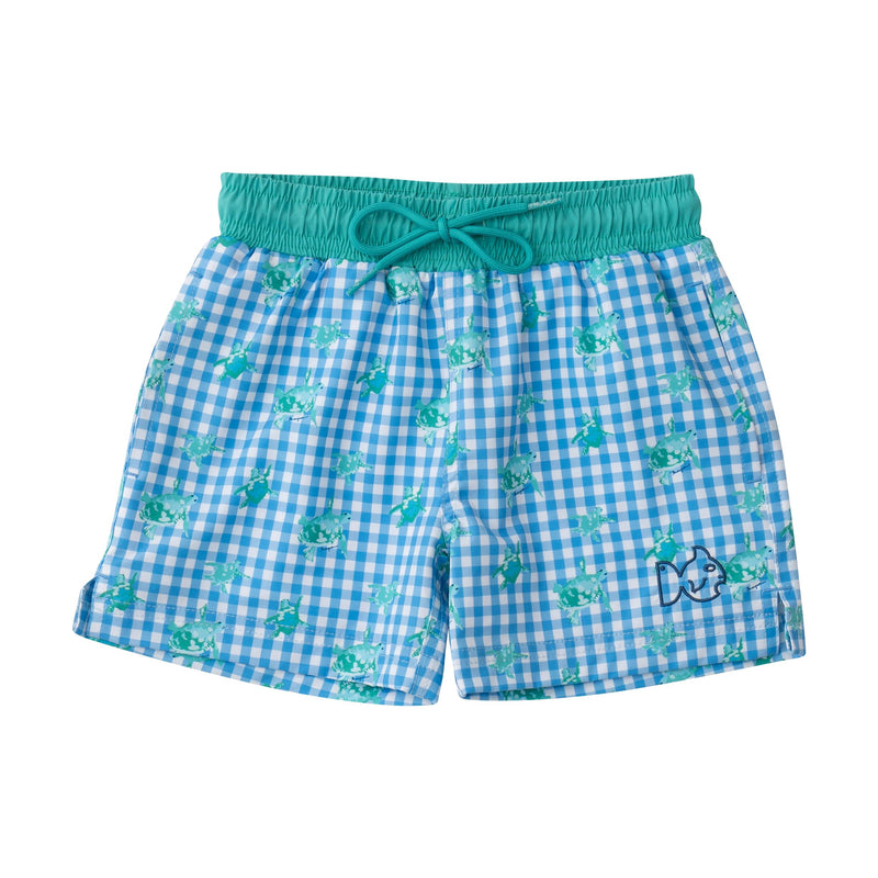 Marina Gingham Turtle Boogie Board Swim Trunk