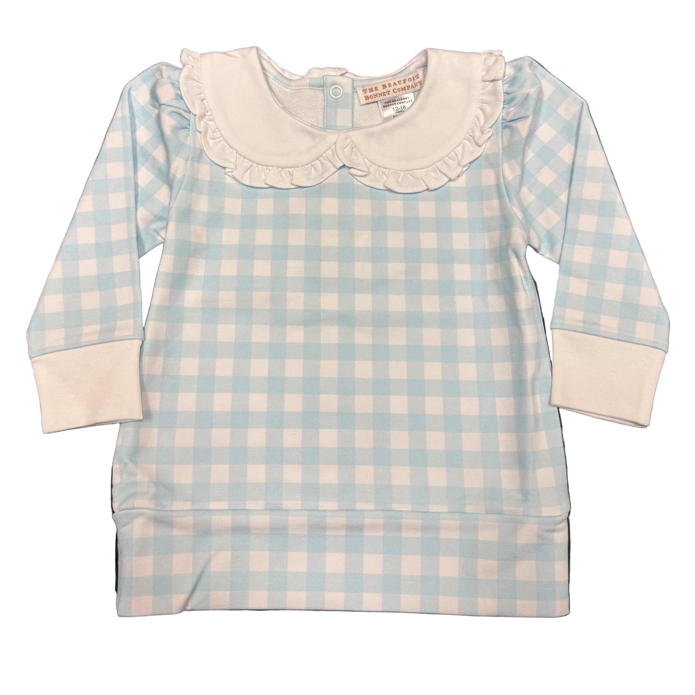 Maude's Ruffle Cassidy Comfy Crewneck Buckhead Blue Gingham/Worth Ave White