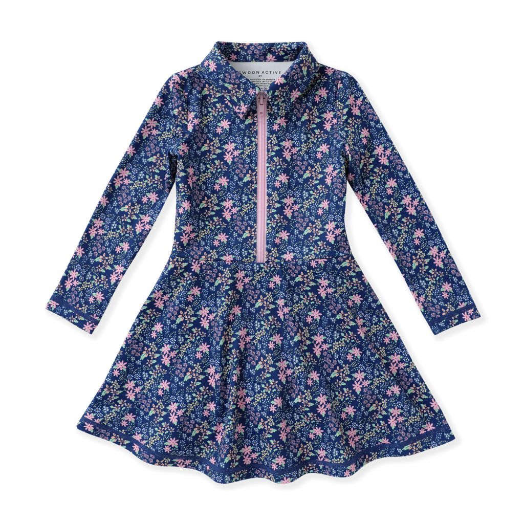 Navy Ditsy Floral L/S Tennis Dress