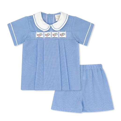 Noah Ribbon Short Set River Royal Minigingham