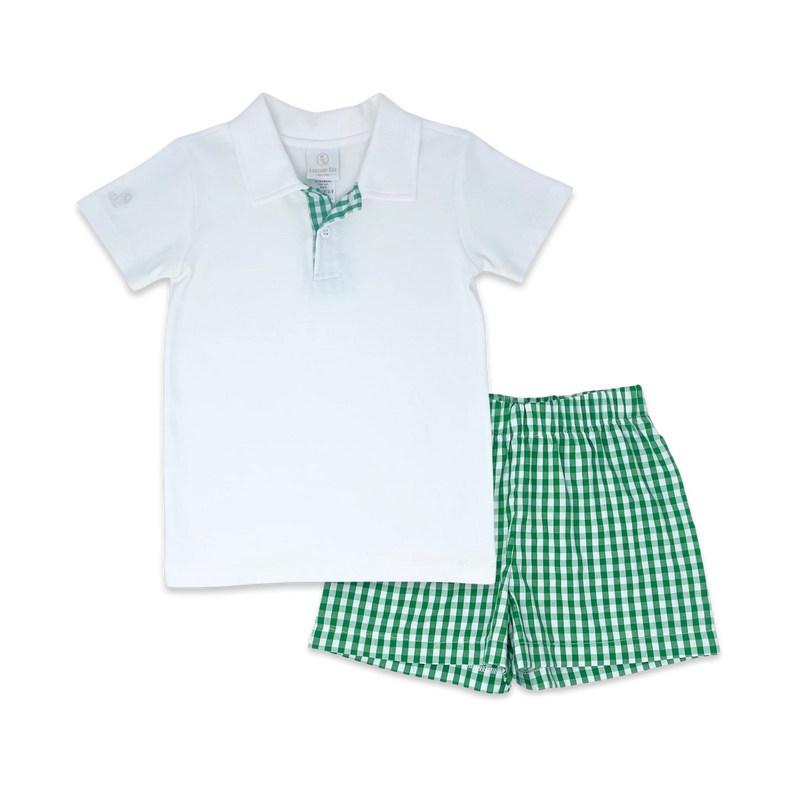Parker Short Set- White, Augusta Green Check