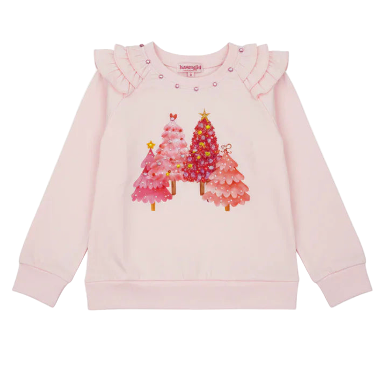 Pink Christmas LS Ruffle Tee