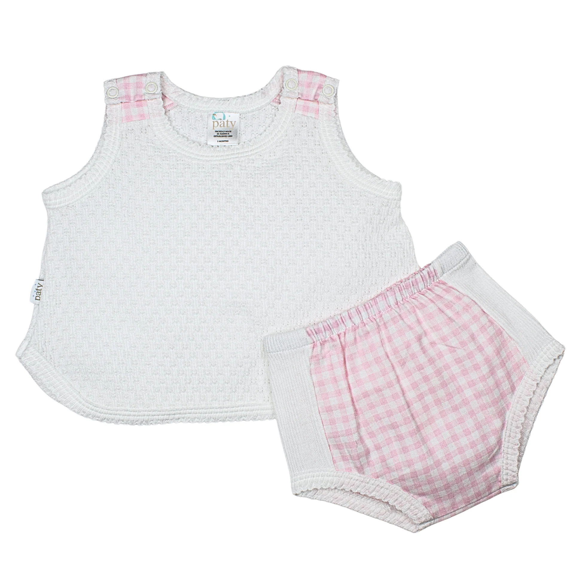 Pink Gingham Knit Diaper Set