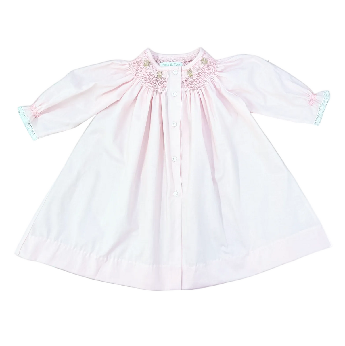Pink Heirloom Daygown with Smocked Bear Embroidery
