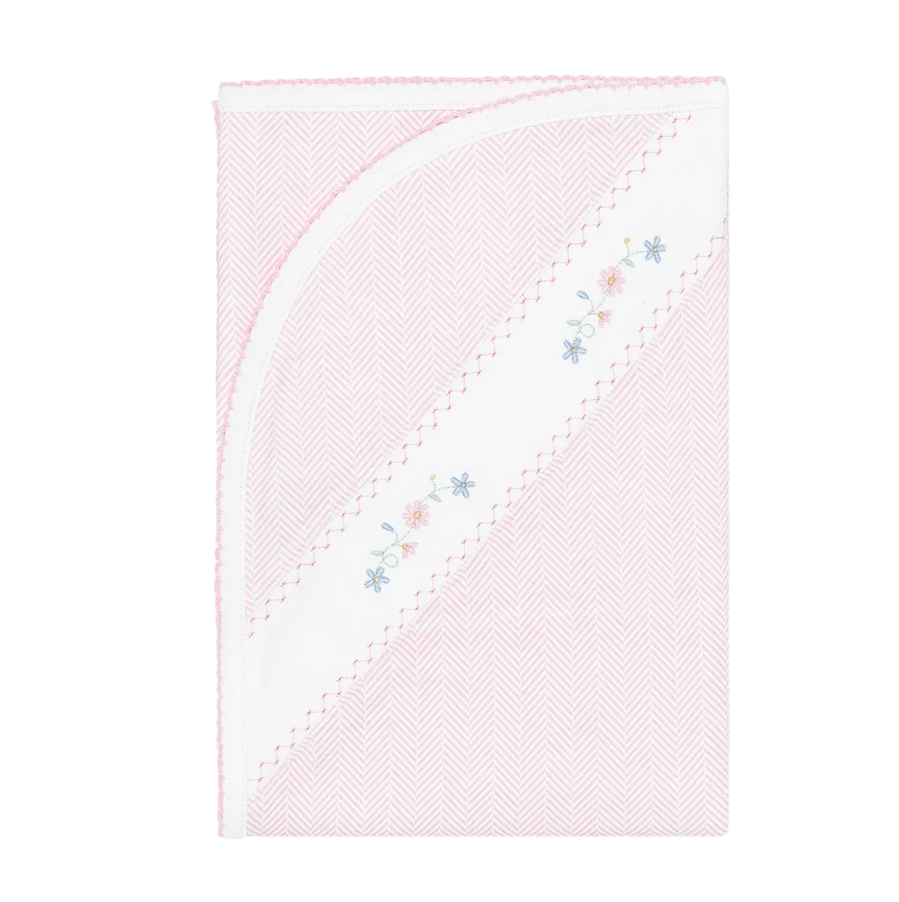 Pink Herringbone Flowers Embroidered Blanket