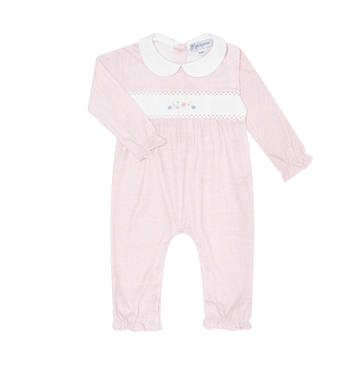 Pink Herringbone Flowers Embroidered Playsuit