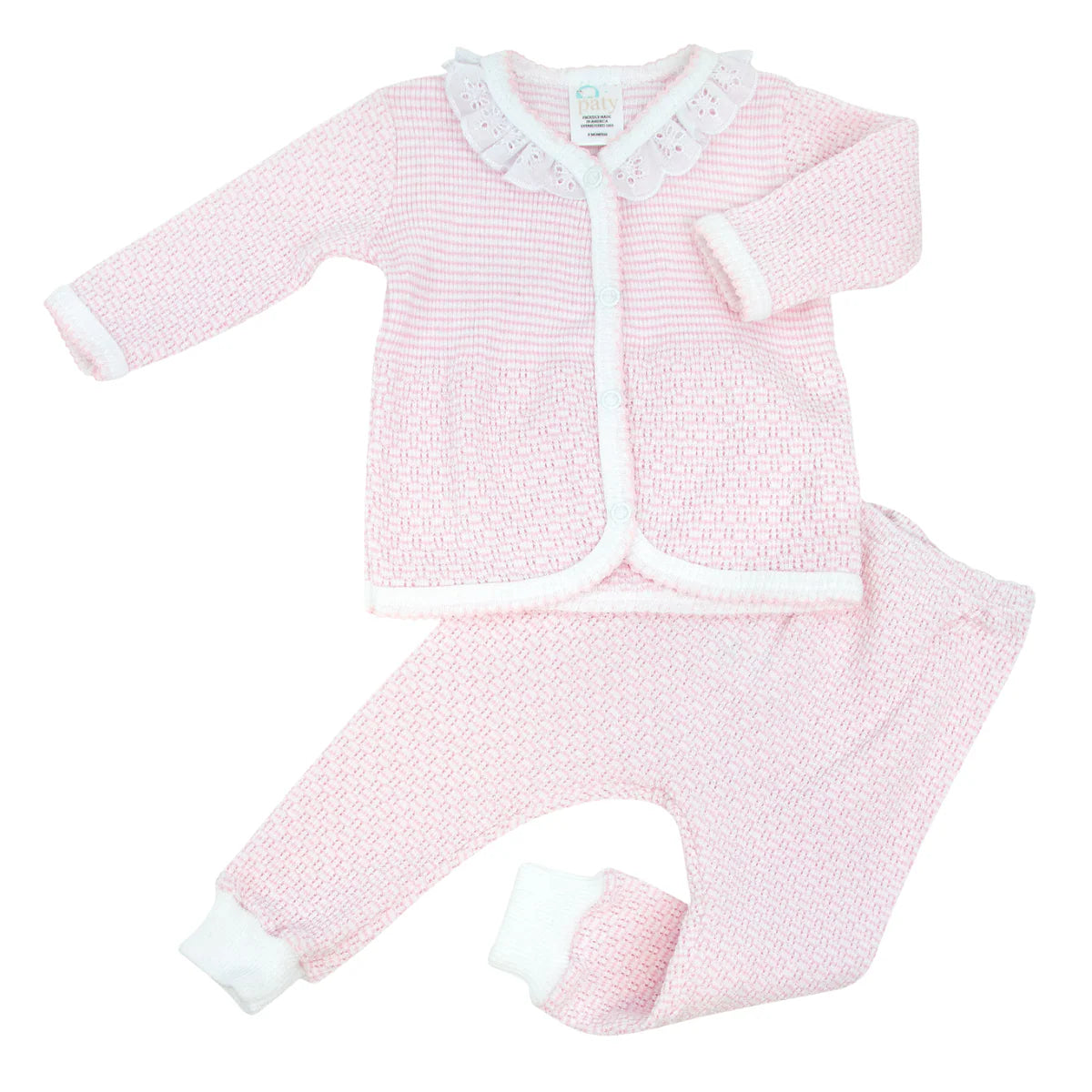 Pink Pinstripe Legging Set with Eyelet Trim