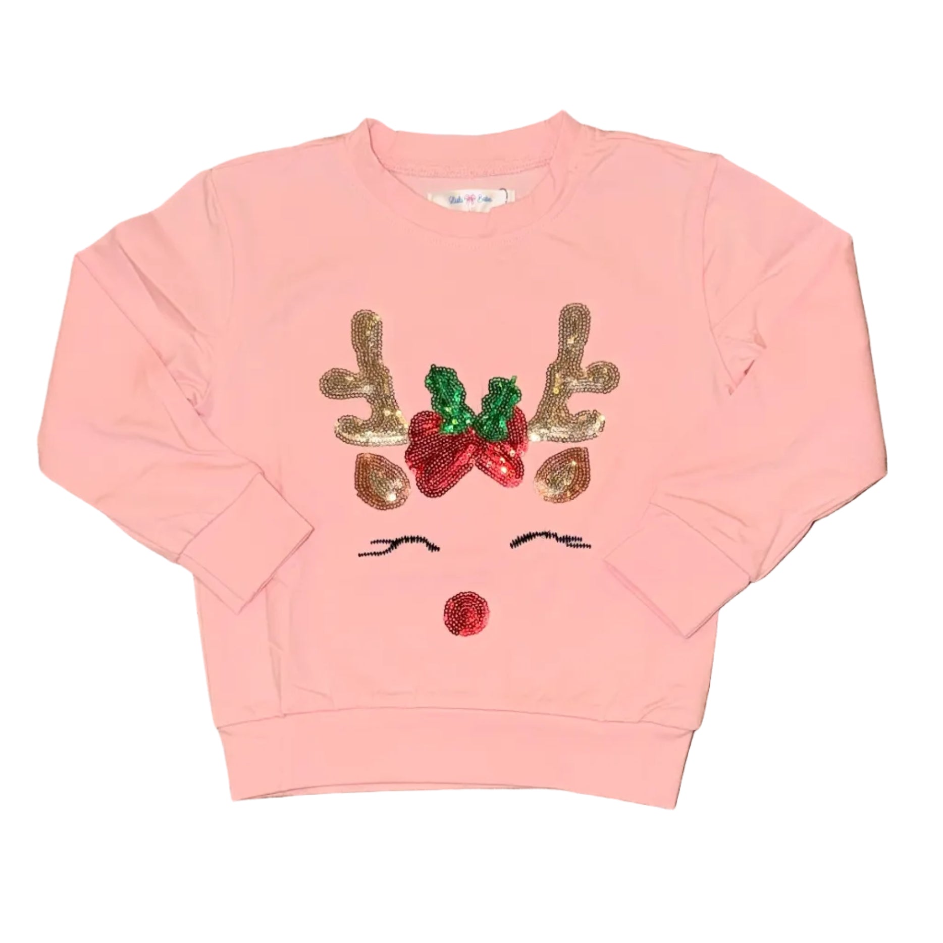 Pink LS Sequin Reindeer Top