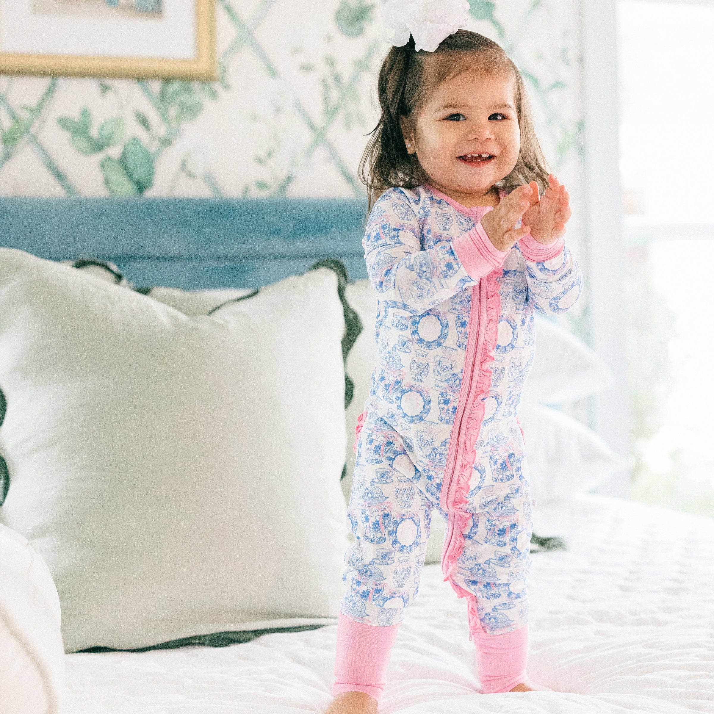Porcelain Ruffle Zipper Pajama