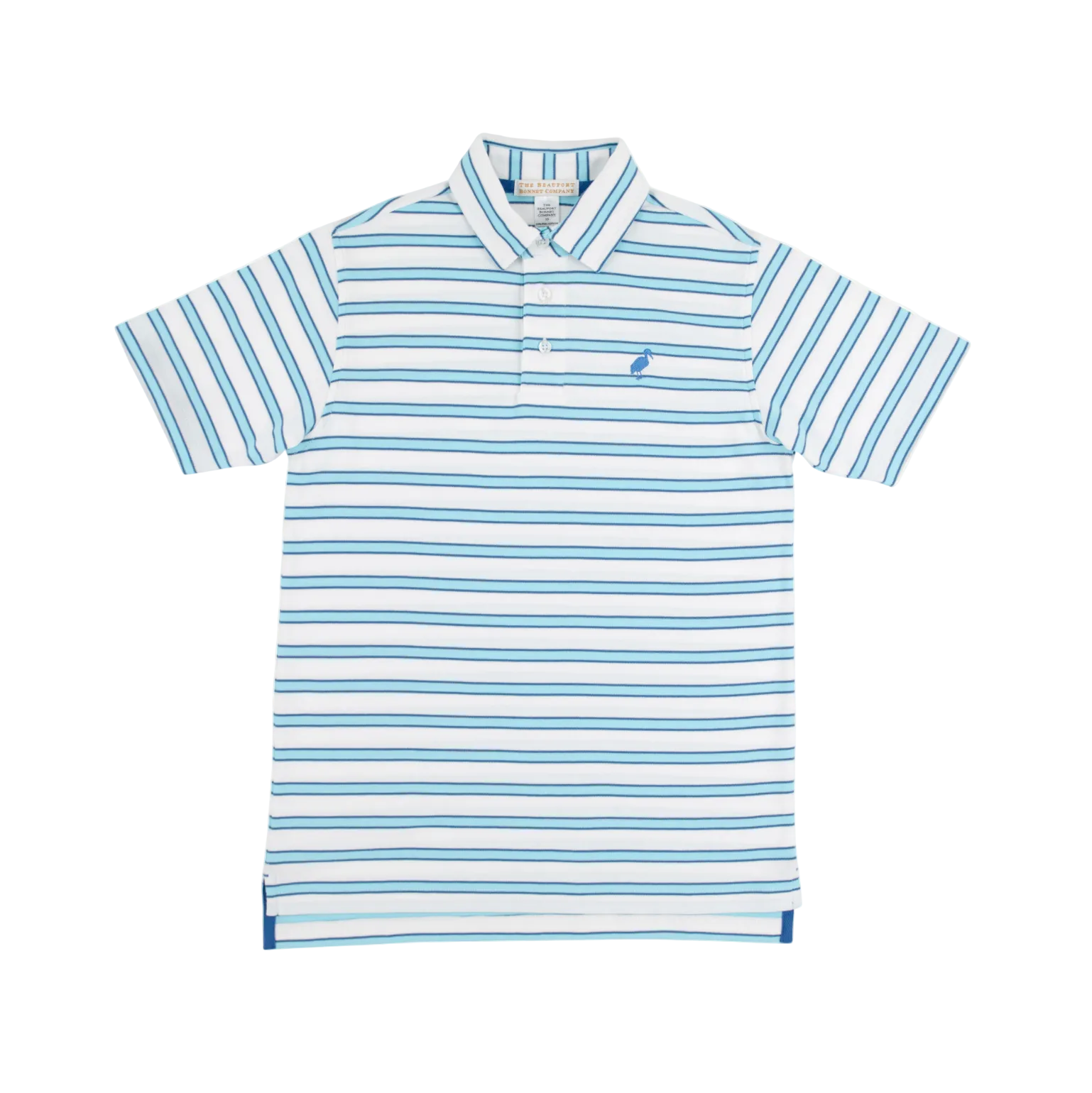 Prim and Proper Polo SS Pima Worth Ave White Belhaven Blue and Wood Boat Blue Stripe Wood Boat Blue