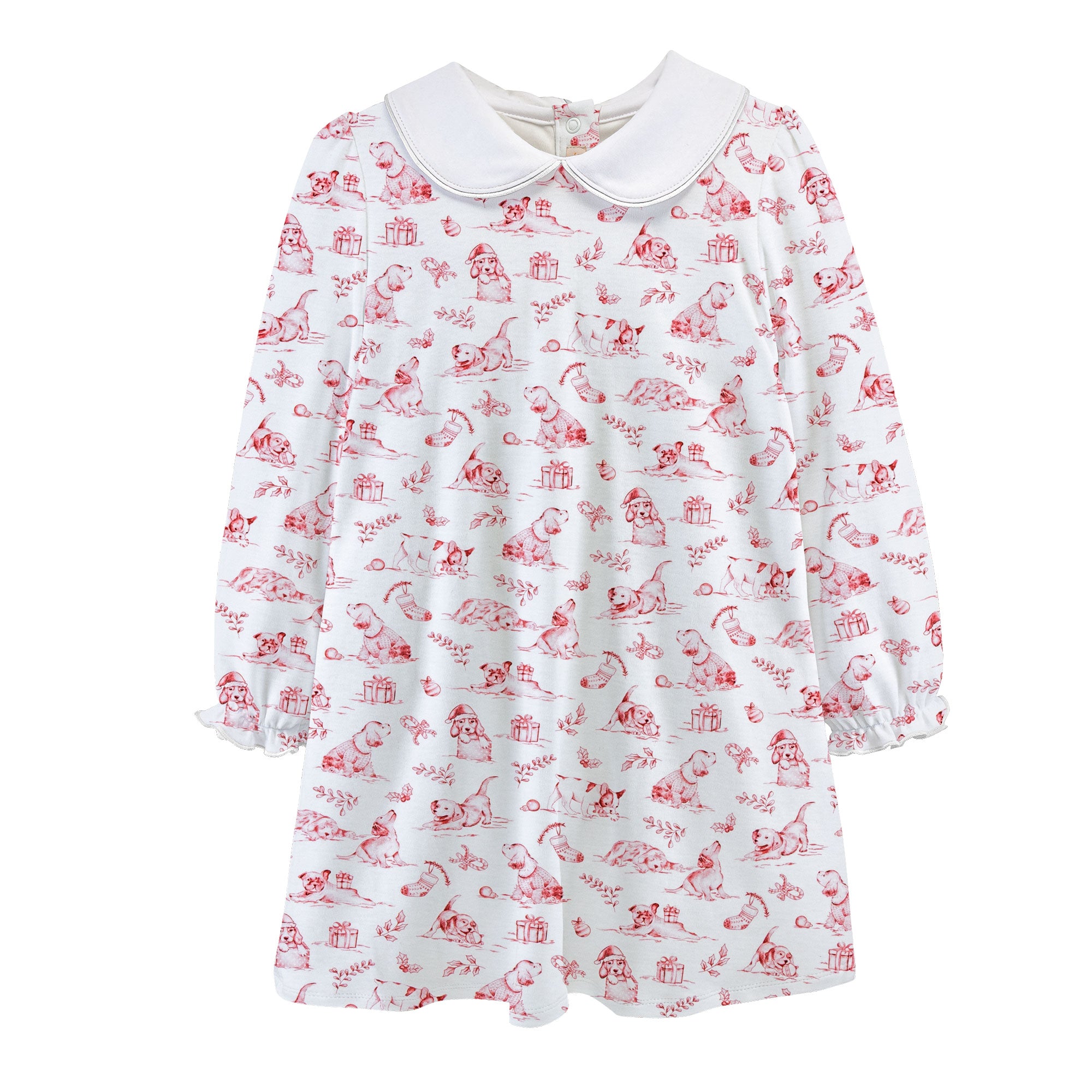 Puppy Noel Toile Printed Pima Dress With Round Collar