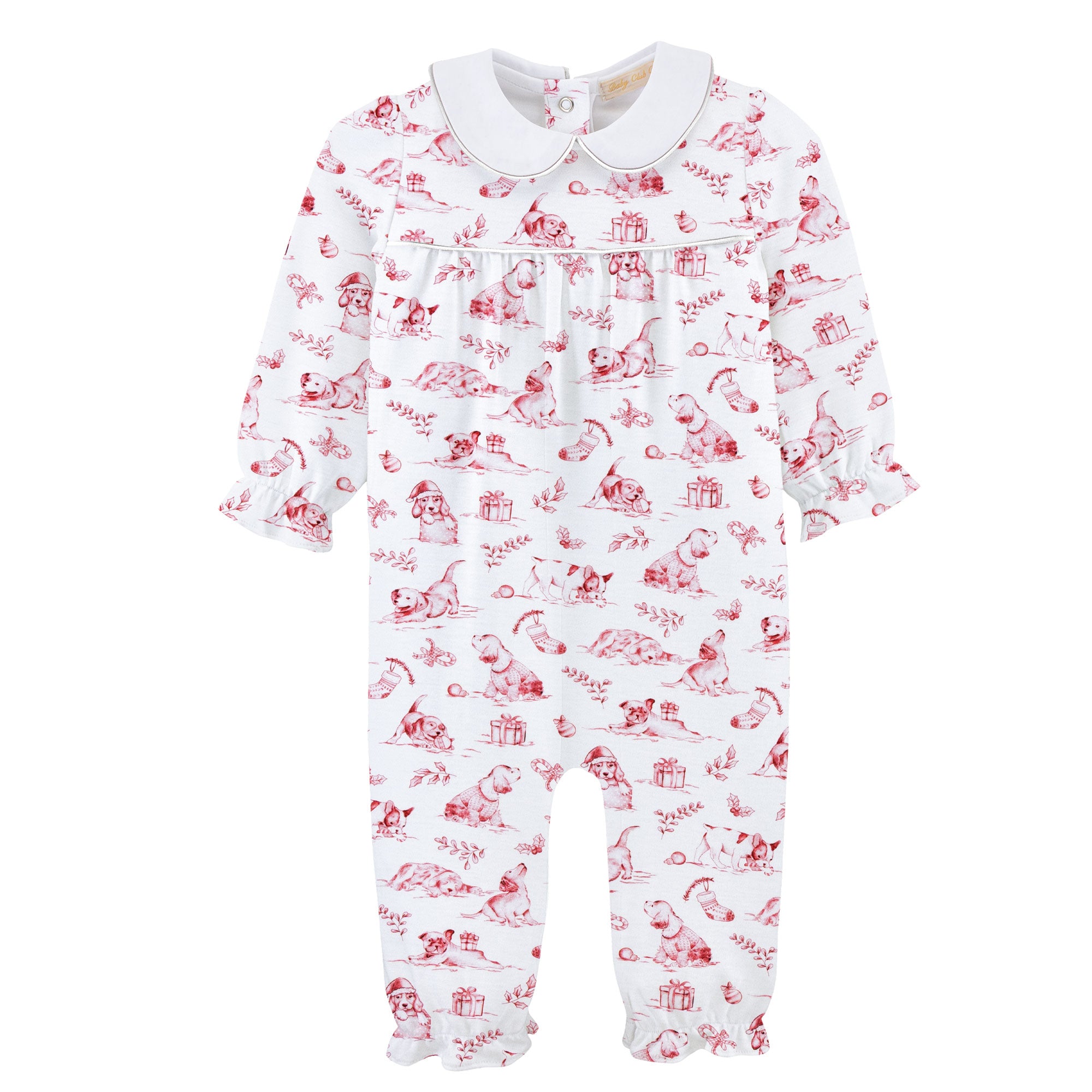 Puppy Noel Toile Printed Pima Playsuit With Round Collar