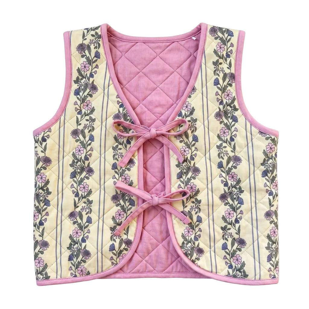 Quilted Vest - Yellow Floral Stripe