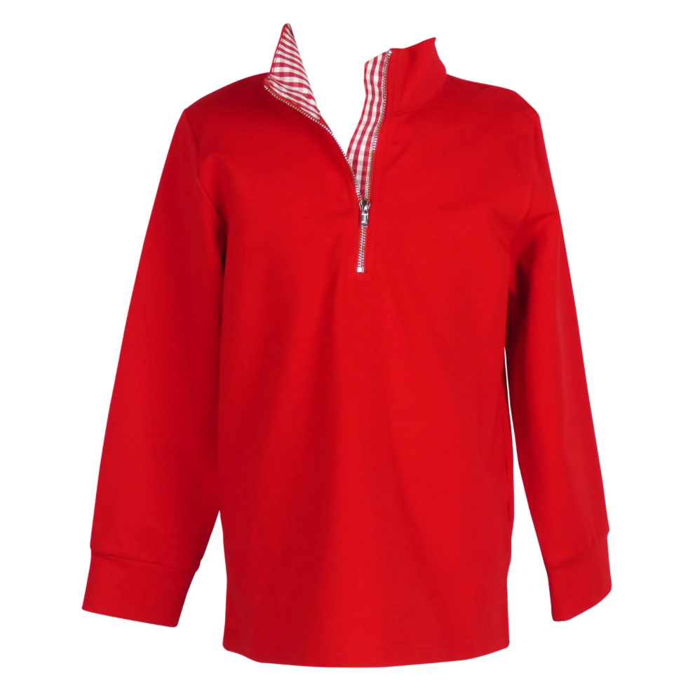 Red Quarter Zip with Red Gingham