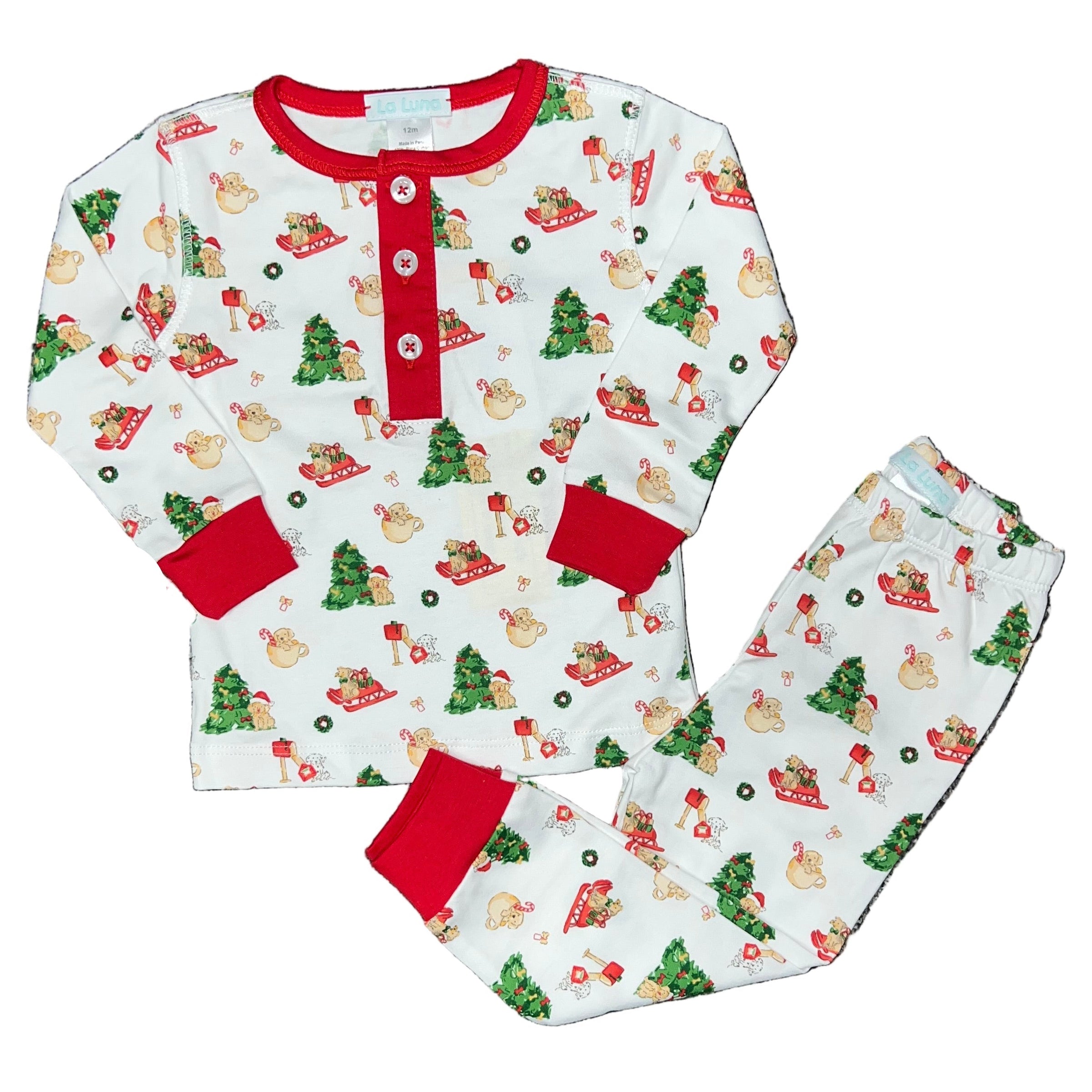 Red Trim Christmas Puppy Pajamas