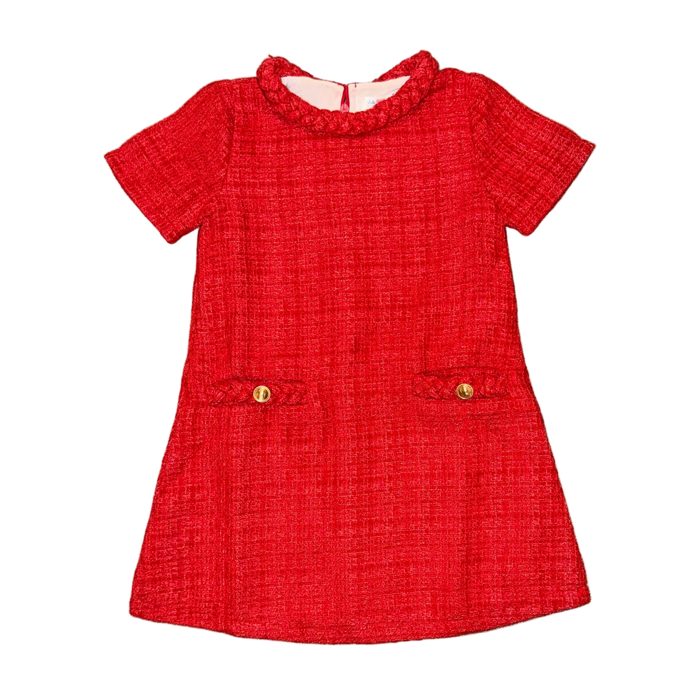 Red Tweed Braided Dress