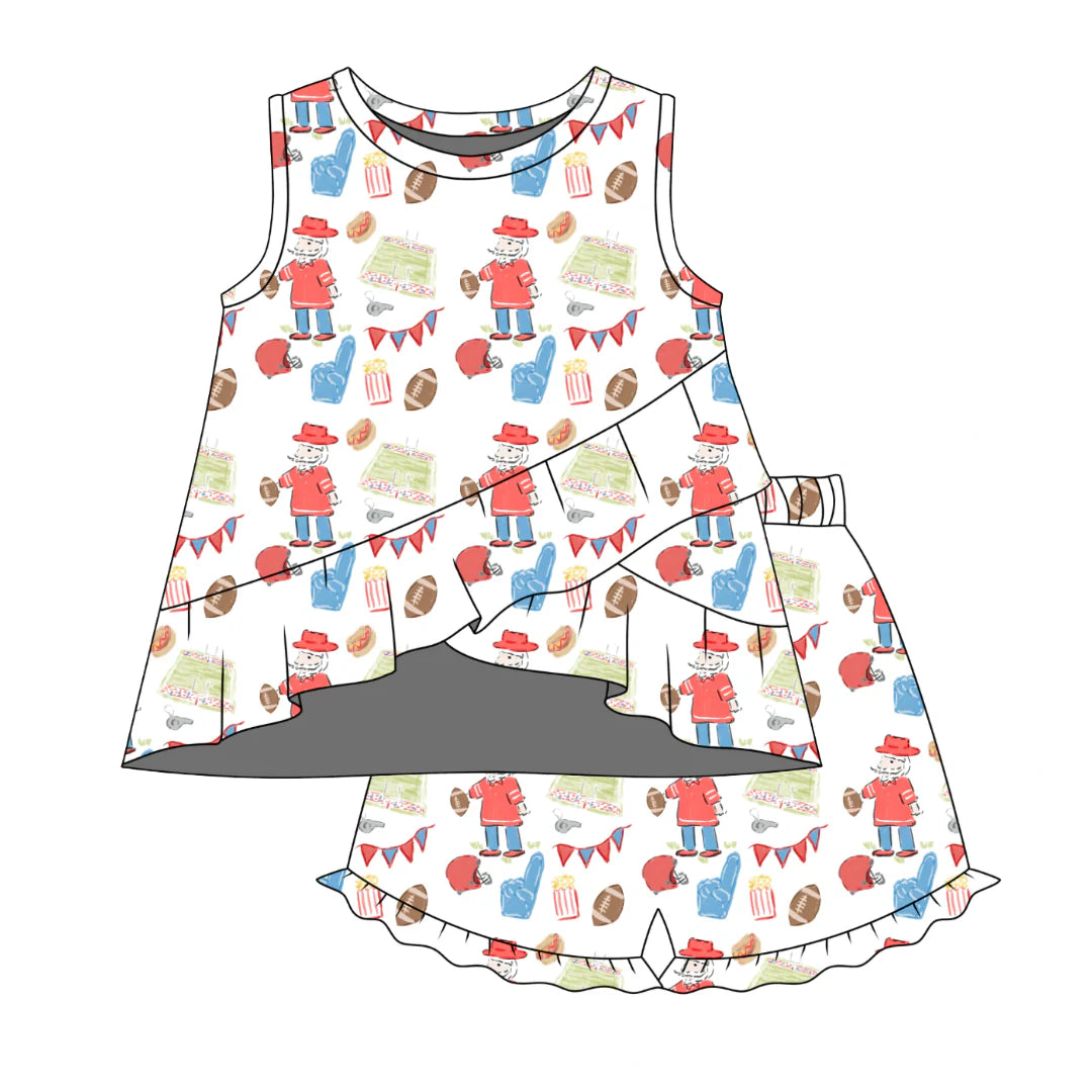 PRE-ORDER Rosie Ruffle Back Top with Susie Shorts- Game Day Red and Blue