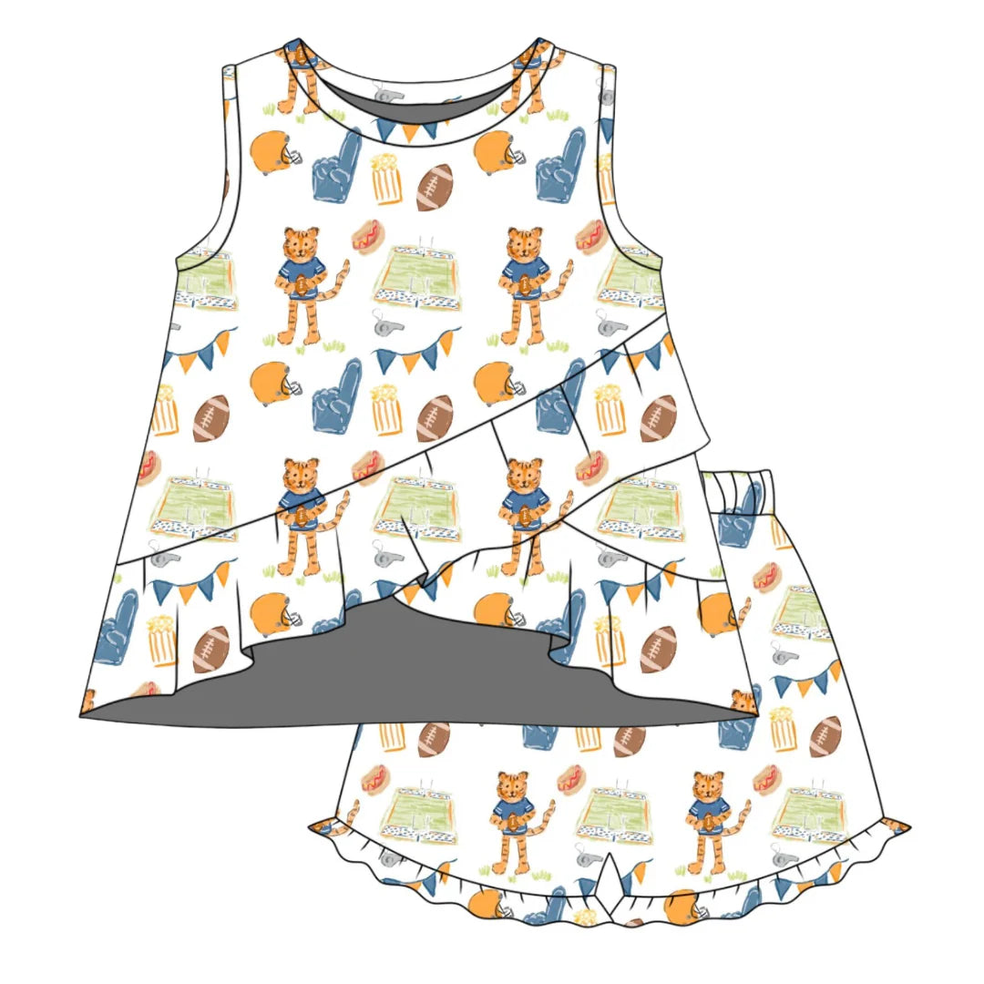 PRE-ORDER Rosie Ruffle Back Top with Susie Shorts- Game Day Tiger