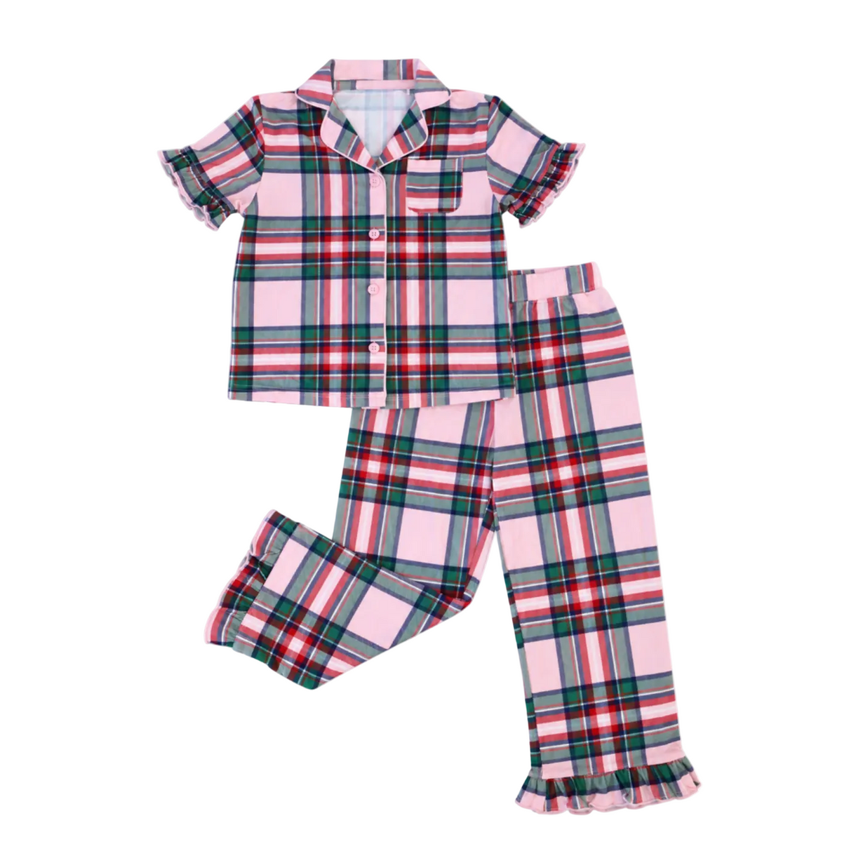 Ruffle Pant Set Christmas Plaid Pink