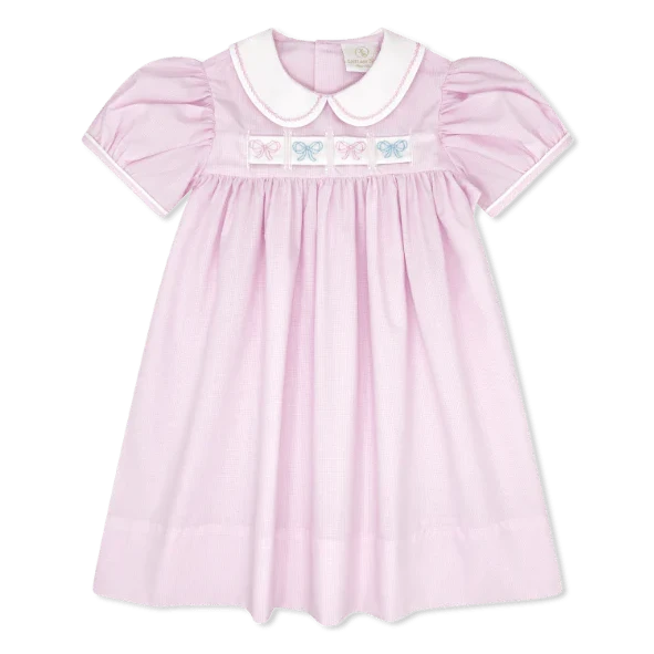 Ruth Ribbon Dress- Baby Pink Minigingham