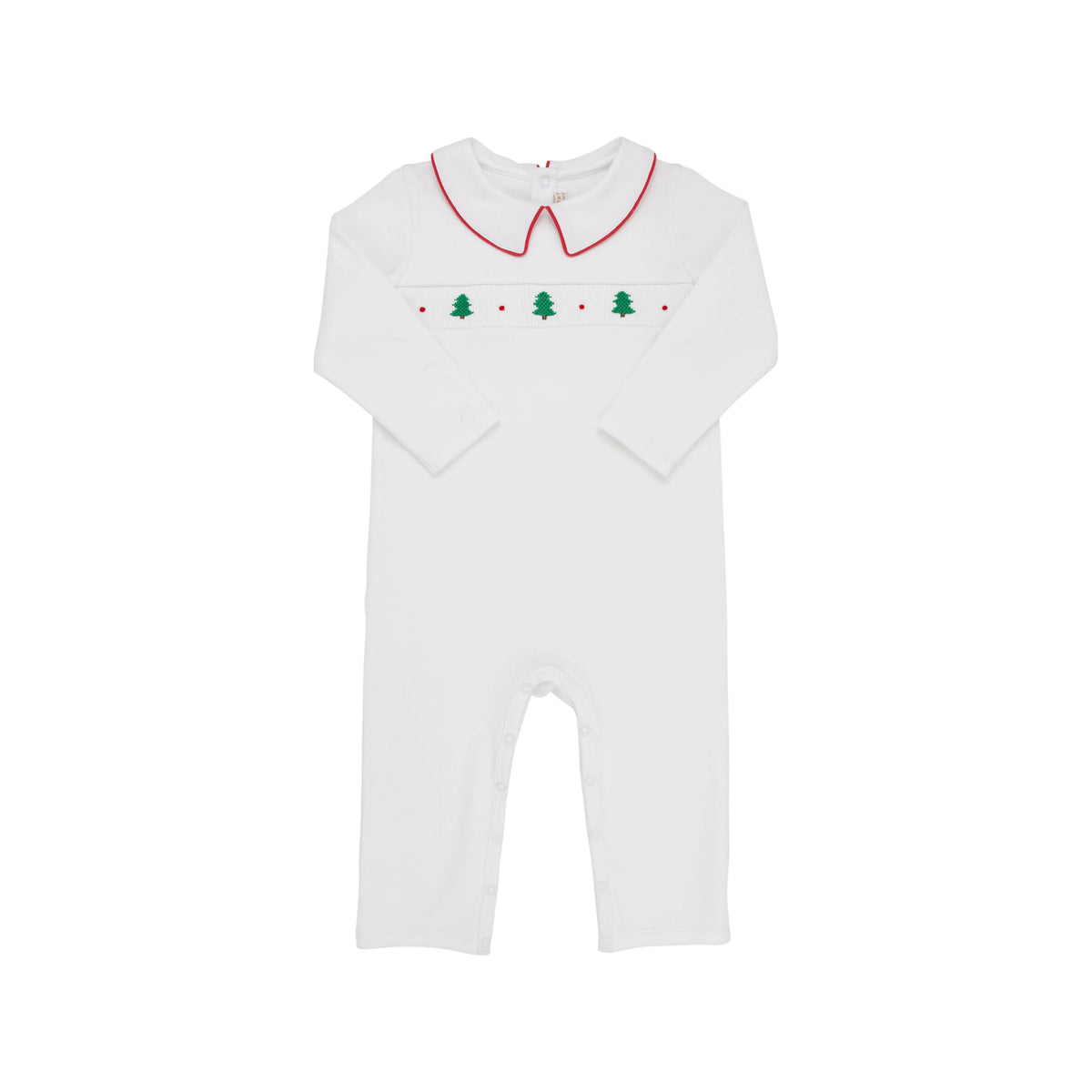 Samuel Smocked Romper Worth Ave White/Richmond Red/Christmas Trees