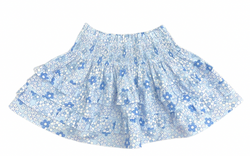Smocked Ruffle Blue Floral Skirt- size 14