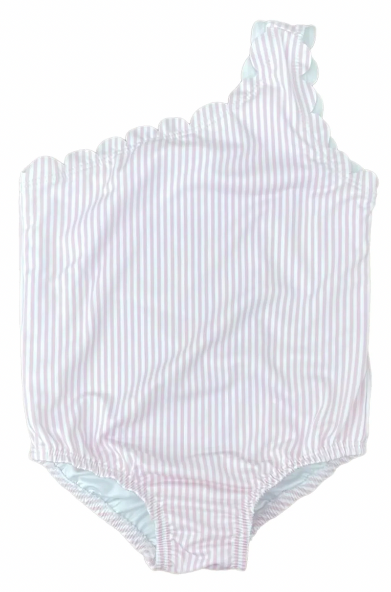 One Piece Scalloped Swimsuit-Pink Stripe