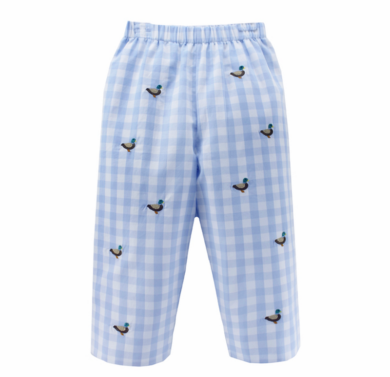 Mallard Embroidered Pants-Light Blue Gingham